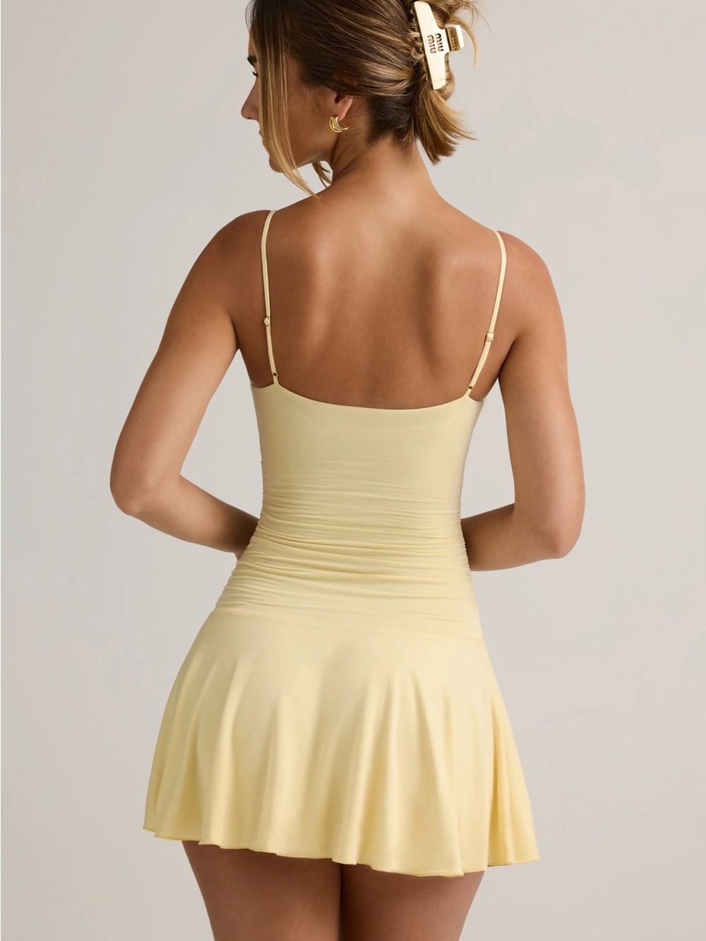 Oh Polly Pale Yellow Slip Dress with Spaghetti Straps - Picture 4 of 4